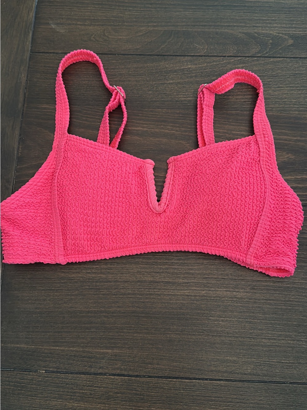 Pink Textured V-Notch Bikini Top - Women's Swimwear